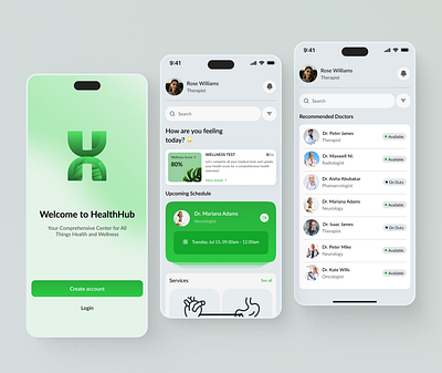 HealthHub - Health care service mobile app design concept design health app health care health care service interface medical app mobile app design mobileapp product design ui ui design uiux uiux design ux ux design