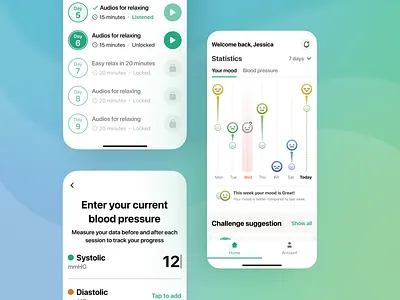 BP Buddy: Your Mobile Solution for Better Mood app design design system graps health healthcare inspiration ios medical meditations mental mental health mobile ui ui kit ux