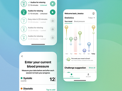 BP Buddy: Your Mobile Solution for Better Mood app design design system graps health healthcare inspiration ios medical meditations mental mental health mobile ui ui kit ux