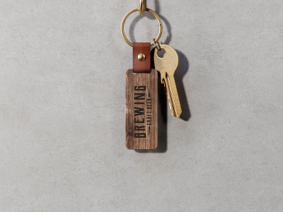 Wooden Key Chain with Leather Holder Mockup PSD accesoory advertising branding holder keychain mockup old ring souvenir tag trin vintage wooden