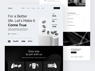 Bank hilangarah. account activity bank black branding coin crypto dimas arya dollar e wallet fund illustration investment landing page money payment saving transaction wallet white