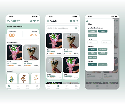 Ivy Florist - Homepage & Product List Mobile Design app app design application commerce e commerce flower iphone mobile mobile app teal ui uiux uiux design ux