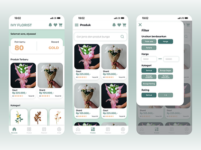 Ivy Florist - Homepage & Product List Mobile Design app app design application commerce e commerce flower iphone mobile mobile app teal ui uiux uiux design ux