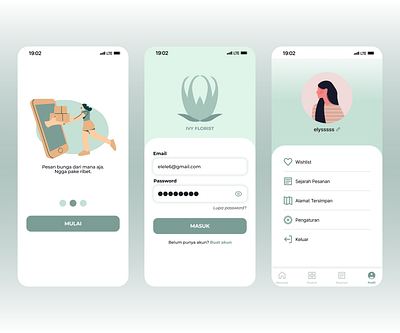 Ivy Florist - Login & Account Page app application authentication login mobile mobile app profile ui uiux uiux design ux