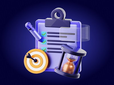 3D Deadline 3d 3d blender 3d modeling blender c4d clipboard deadline hourglass icon illustration isometric pencil target time