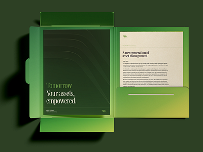 Welcome Packet branding collateral finance fintech folder gradient identity design legal letter onboarding print design vibrant welcome