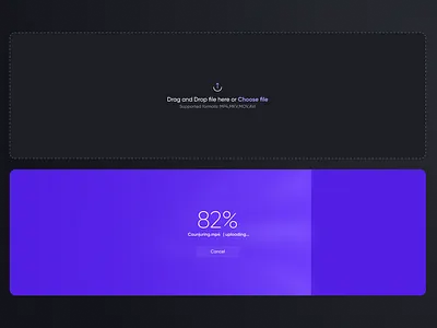 Upload Files UI concept dark mode design system drag and drop figma kit file file upload file upload dropzone file upload progress file upload ui interface design progress bar purple ui ui design ui kit upload upload ui uploadbox