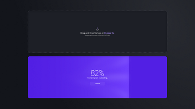 Upload Files UI concept dark mode design system drag and drop figma kit file file upload file upload dropzone file upload progress file upload ui interface design progress bar purple ui ui design ui kit upload upload ui uploadbox