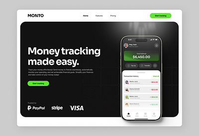 Fintech app - hero landing page design app design finance finance app design fintech hero design landing page money app ui ux web design