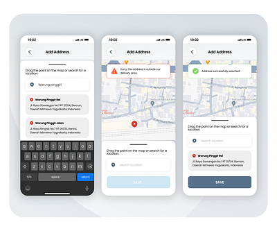 Leleku - Add Address address app catfish design error map mobile mobile app pin success ui uiux uiux design ux