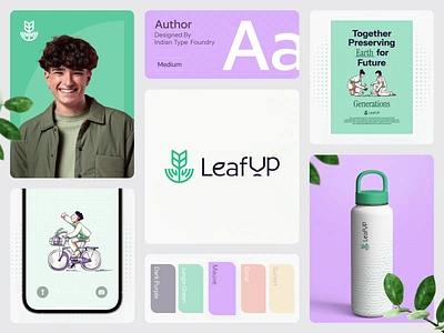 LeafUp - Visual Identity Design brand brand guidelines brand identity branding clean conservation design funding fundraiser graphic design green identity illustration logo logo design pastel platform style guide vektora visual identity