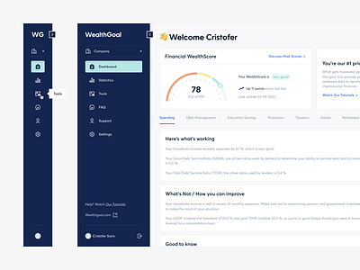 WealthGoal: Web App application chart dashboard design graph nav bar navigation product profile project score tabs ui ux web web app