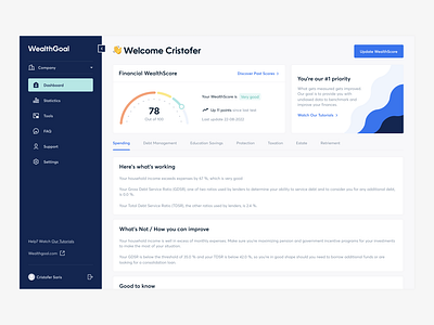 WealthGoal: Web App application cards chart dashboard design graph nav bar navigation product tabs ui ux web web app web design