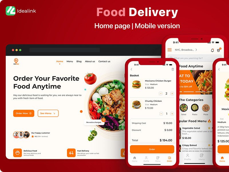 Food delivery app app delivery fast food food food delivery food delivery concept meal menu app mobile app design red restaurant app ui uiux ux