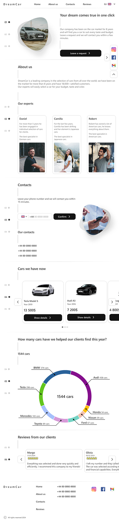 Landing page for a car selection and sales company graphic design landing ui uiux design ux