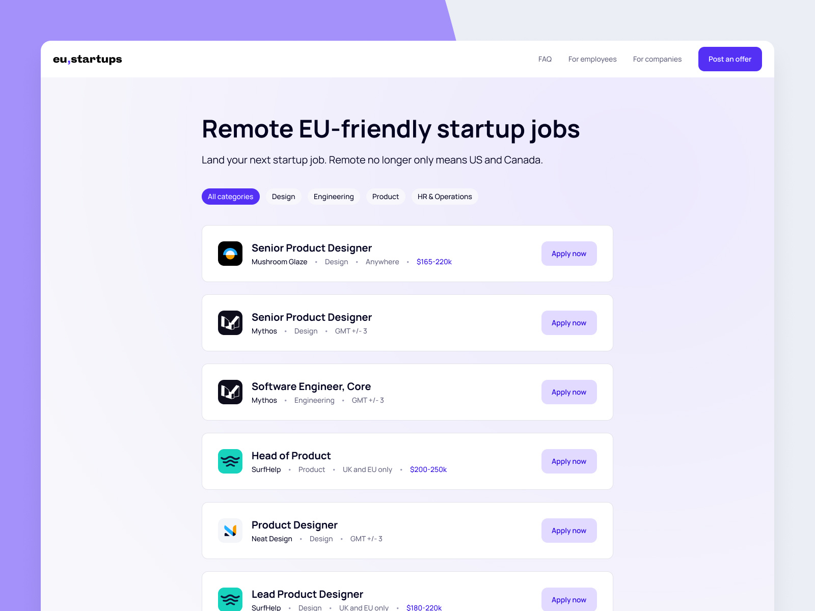 EU Startup Job Board by Jakub Wojnar-Płeszka on Dribbble