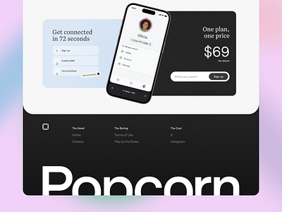 Popcorn Footer app clean desktop footer gradients mobile rainbow serif telcom webdesign website