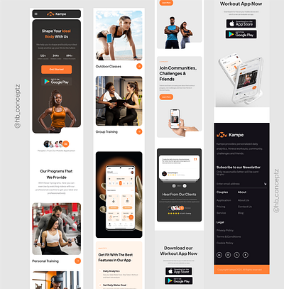 Mobile View of Fitness Landing Page fitness fitnessapp fitnesstracking gym landingpage productdesign tracking uidesign uidesigner uiux uxdesign uxdesigner workout