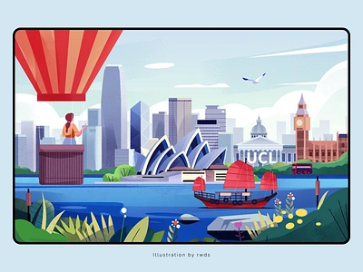 Studying Abroad australia city college hongkong hot air balloon illustration landscape london ship study