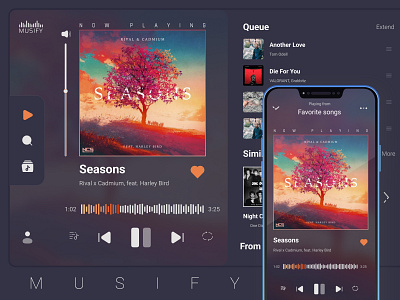 MUSIFY - A music player interface application interface desktop desktop application interface mobile application music music player musify song spotify ui uiux