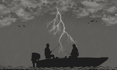 Landscape | Fishing on a Stormy Night banner design design graphic design illustration landscape landscape design photo retouch poster design social media design thumbnail design wallpaper