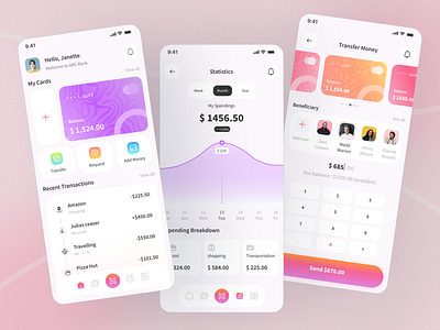 Mobile Banking App UI Kit add money application bank banking app design financial app fintech app graph ios mobile app mobile banking app problem solving send money statistics transaction transfer ui ux design