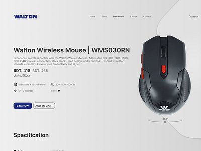 Walton Wireless Mouse | WMS030RN 3d app branding clean graphic design mouseui pc cpmponent ui responsive ui ux walton web webapplication website design webui