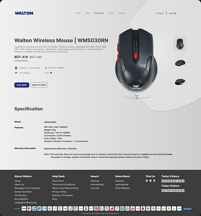 Walton Wireless Mouse | WMS030RN 3d app branding clean graphic design mouseui pc cpmponent ui responsive ui ux walton web webapplication website design webui