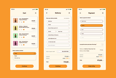 Cart / Delivery / Payment modules for an e-commerce app app cart dash dashboard delivery e commerce payment prototype ui