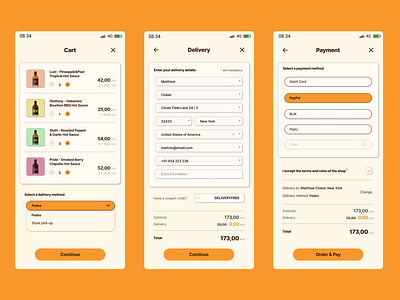 Cart / Delivery / Payment modules for an e-commerce app app cart dash dashboard delivery e commerce payment prototype ui