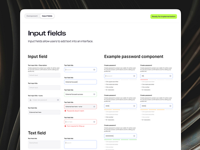Input / Form input components conditions design system error state input input component overrides password password field password flow status text field text input ui kit