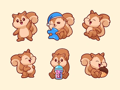 Squirrel🐿️ animal branding bubble cute doodle drink fluffy forest icon illustration logo mammal nature nut peanut sleep squirrel tail vector wild