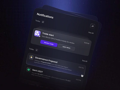 Notifications 🔔 admin bar bootstrap clean crypto dark dash dashboard design gradient illustration menu minimal modal notifications panel ui ui ux web app web design