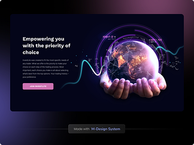 Hero Section | M-Design System 3d black branding clean crypto cryptocurrency dark mode fintech graphic design landing page minimal mockup nft tech trading ui ui kit web website