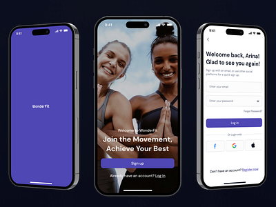 Fitness Mobile App · Get Started · Onboarding · Log In / Sign Up app design fitness fitness app ios log in screens mobile app onboarding sign up screens ui ui design user interface