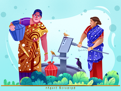 Rural South Indian women character design illustration rural south indian women tamil women trending illustration village women