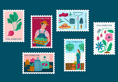 Gardening Stamps composition farmer floral flowers gardening illustration nature plants pots procreate stamps vegetables whimisical