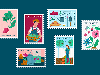 Gardening Stamps composition farmer floral flowers gardening illustration nature plants pots procreate stamps vegetables whimisical