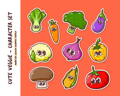 Cute Veggie Character Set cartoon character children illustration design fun illustration logo mascot vector vegetable