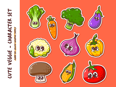 Cute Veggie Character Set cartoon character children illustration design fun illustration logo mascot vector vegetable