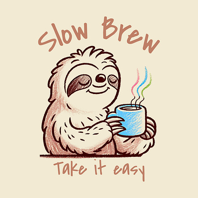 Slow Brew cartoon coffee cute design funny pop culture print on demand printondemand sloth t shirt t shirt design tshirtdesign