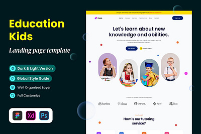 Education Kids Landing Page app landing page constructor design kit education kids landing page flowchart landing page template mobile landing page product landing software theme web design mockup website design website template wireframe