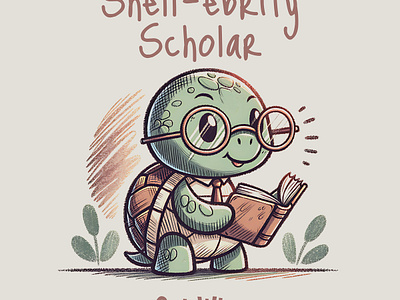 Shell-ebrity Scholar bookworm cartoon cute design funny kittl print on demand printondemand t shirt t shirt design tshirtdesign turtle
