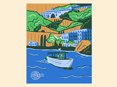 Postcard from Italy beach boat branding cliffs coast illustration italy ocean positano sailboat waves