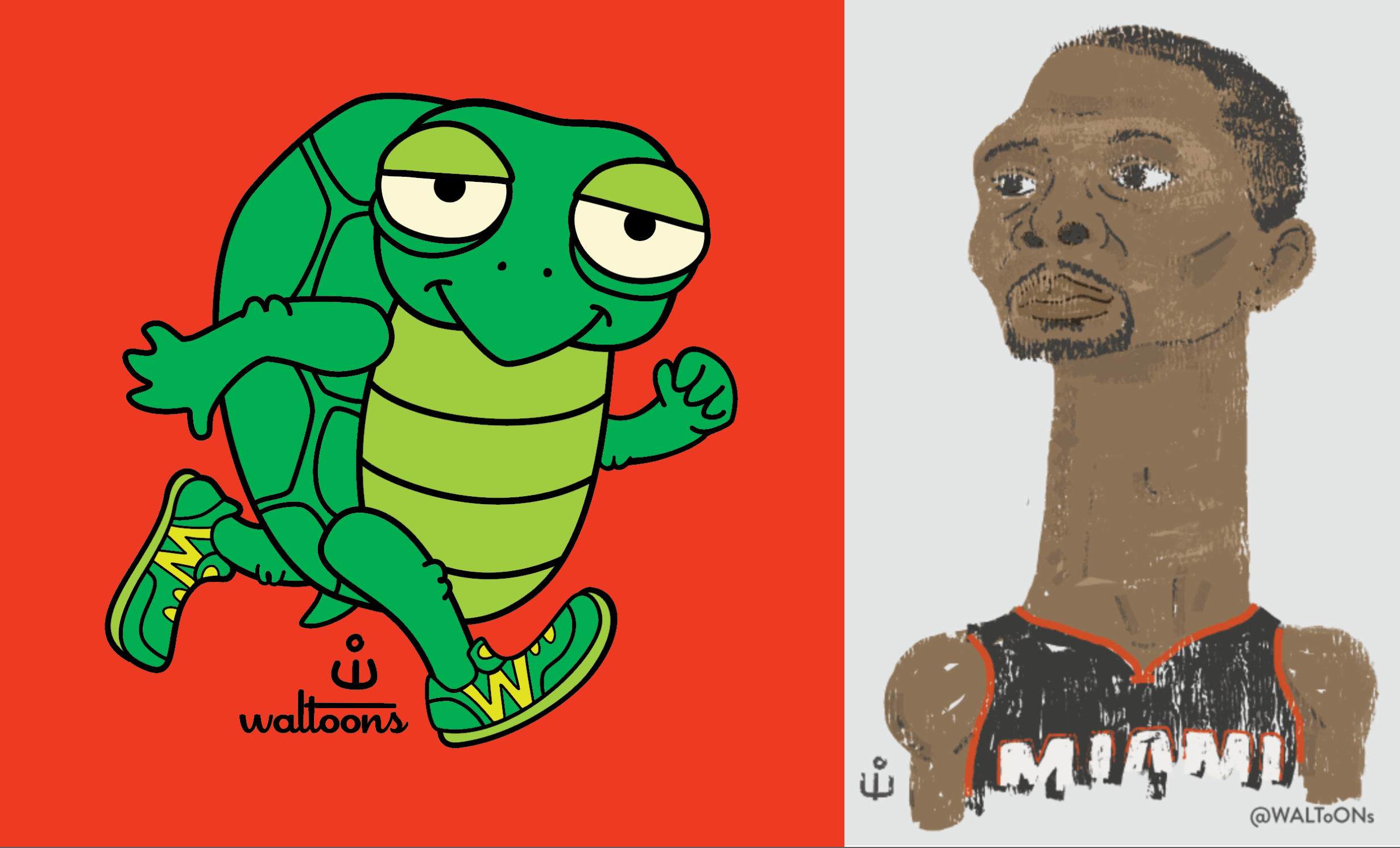 Juxtaposition de la WALToONs No. 3 advertising character brand character caricature cartoon cartoon character cartoon turtle chris bosh cute turtle friends illustration juxtaposed juxtaposition nba caricature nba portrait portrait running turtle sports illustrated sports portrait spot illustration turtle