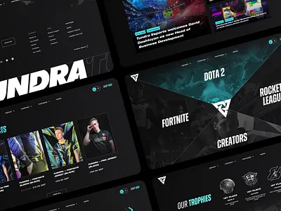 Landing page UI 2d blue business dark design esport footer gaming header landing page monochrom navigation news sections switch teams tundra ui ux videos