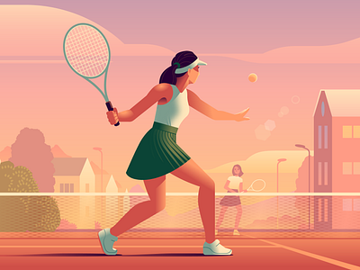 Tennis illustration landscape retro sports street sunset tennis vintage