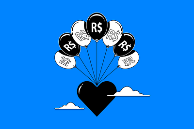 Relatório de Atividades e Impacto Social 2023 (MOL Impacto) balloon heart icon illustration money