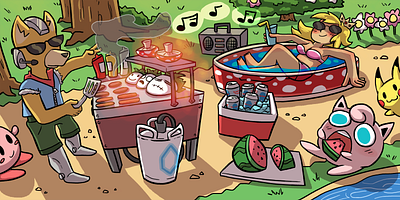 Super Summertime Smash Bros. branding cartooning character design fan art illustration