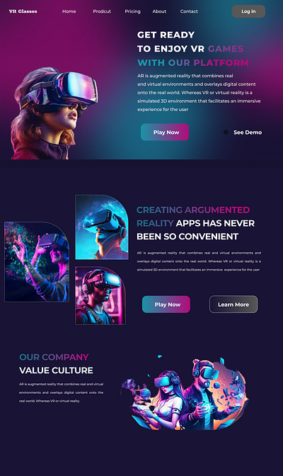 AR/VR Glasses Web UI Design app ar design ui vr web